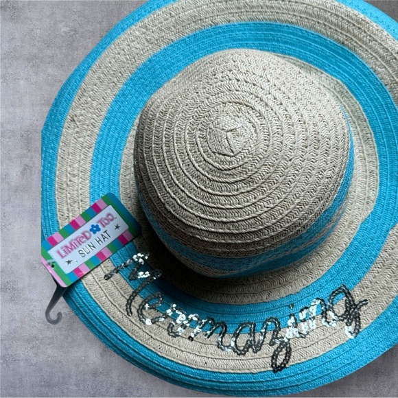 Limited Too - Floppy Straw Hat With Baby Blue Stripes & Mermazing Sequence- NWT - Picture 2 of 4